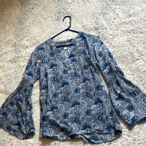 MICHAEL Michael Kors Blue Ruffled Bell Sleeve Blouse